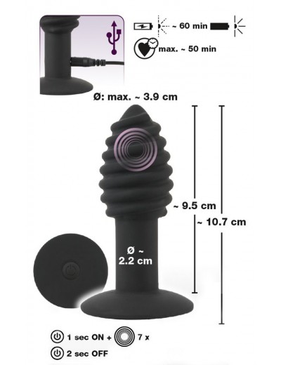 Черная анальная вибропробка Twist Butt Plug - 10,7 см.