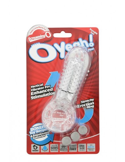 Прозрачное эрекционное кольцо с вибрацией и пальчиком OYEAH CLEAR