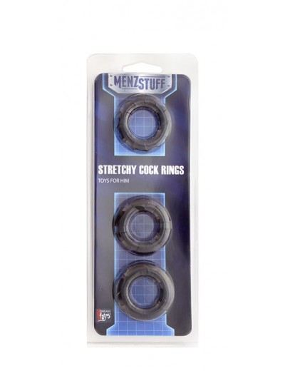 Набор из 3 чёрных эрекционных колец MENZSTUFF STRETCHY COCK RINGS