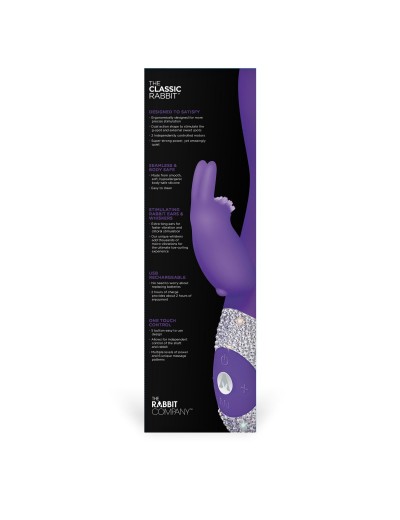 Фиолетовый вибромассажёр с клиторальным отростком и отделанной стразами рукоятью The Classic Rabbit - 22 см.