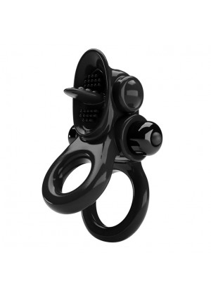Черное эрекционное кольцо с подхватом мошонки и стимулятором клитора Passionate Ring