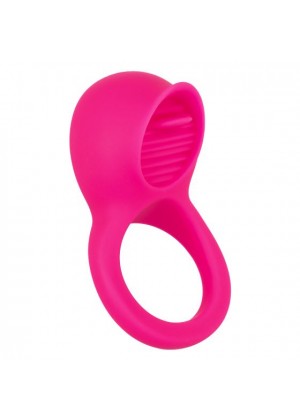 Ярко-розовое эрекционное кольцо Silicone Rechargeable Teasing Tongue Enhancer