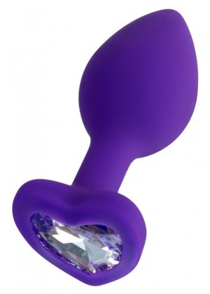 Фиолетовая анальная втулка Diamond Heart с прозрачным кристаллом - 7 см.