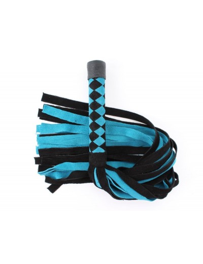 Черно-голубая замшевая плеть с ромбами на ручке - 58 см.