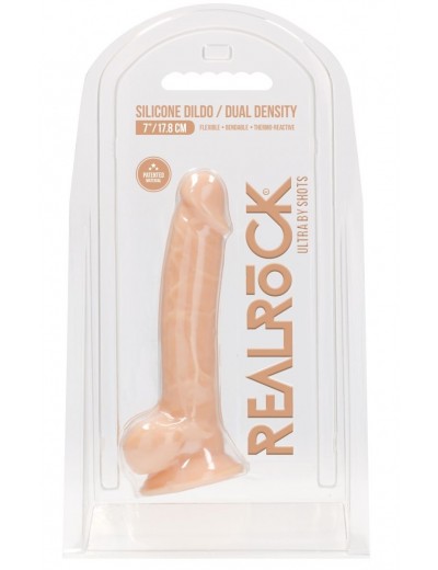 Телесный фаллоимитатор Silicone Dildo With Balls - 17,8 см.