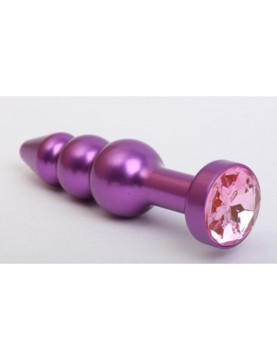 Фиолетовая фигурная анальная ёлочка с розовым кристаллом - 11,2 см.
