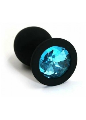 Черная силиконовая пробка с голубым стразом - 8 см.