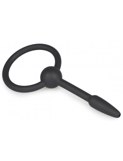 Черный уретральный расширитель Small Silicone Penis Plug With Pull Ring - 10,5 см.