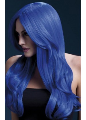 Синий парик с длинной челкой Khloe