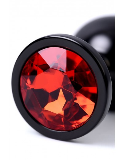 Черный анальный плаг с кристаллом красного цвета - 8,2 см.