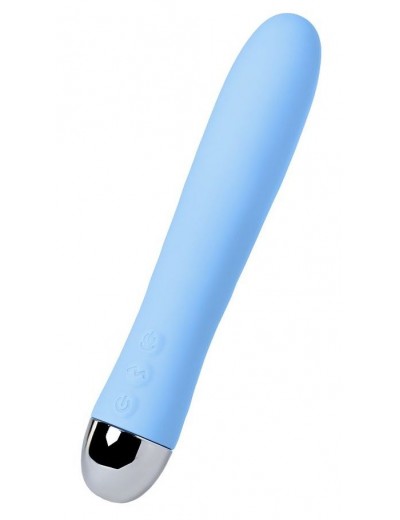 Голубой силиконовый вибратор с функцией нагрева и пульсирующими шариками FAHRENHEIT - 19 см.