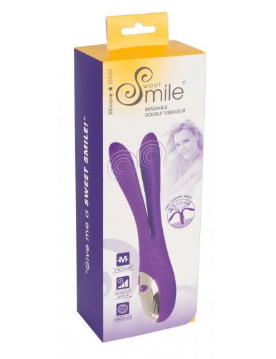 Фиолетовый сдвоенный вибратор Bendable Double Vibrator - 24,3 см.