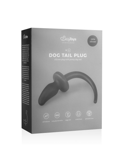 Черная изогнутая пробка Dog Tail Plug с хвостом