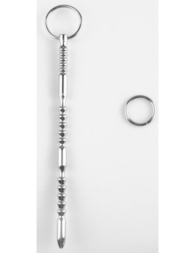 Серебристый фигурный уретральный стимулятор с кольцом - 20,5 см.