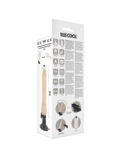 Телесный вибромассажер на мощной присоске Basecock Realistic Vibrator Remote Control - 19,5 см.