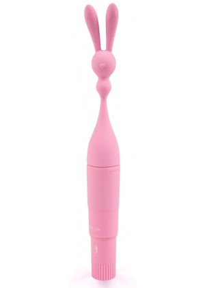 Розовый клиторальный вибростимулятор с длинными ушками - 20 см.