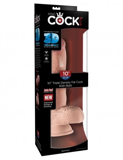 Телесный фаллоимитатор на присоске 10  Triple Density Fat Cock with Balls - 27,9 см.