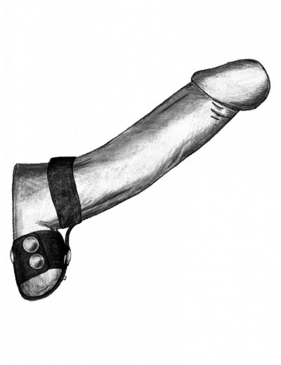 Черная утяжка на пенис и мошонку с кольцом