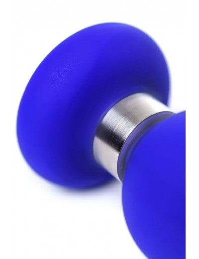 Синяя силиконовая анальная втулка с ограничителем - 11,5 см.