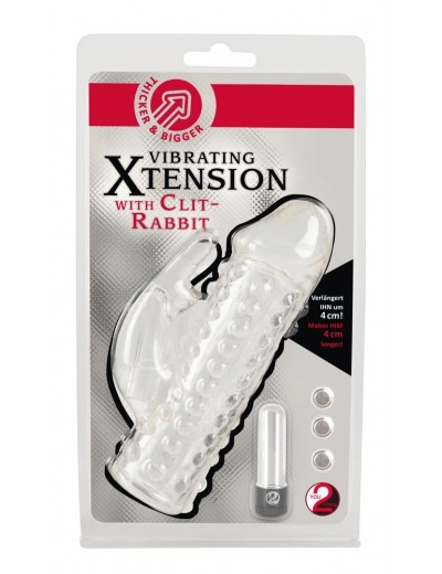 Насадка на пенис с клиторальным вибростимулятором Vibrating XTension with Clit-Rabbit - 17 см.