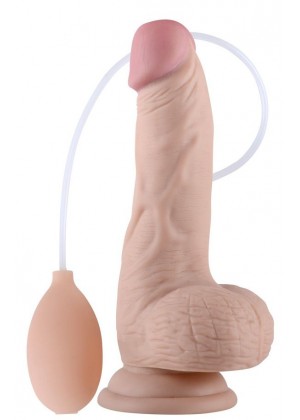 Телесный фаллоимитатор с имитацией эякуляции Soft Ejaculation Cock With Ball 8 - 17,8 см.