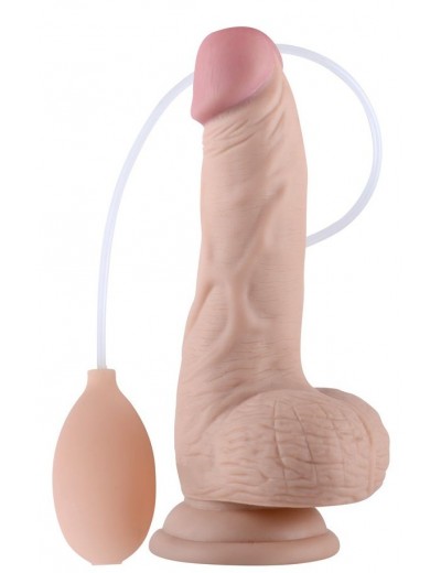 Телесный фаллоимитатор с имитацией эякуляции Soft Ejaculation Cock With Ball 8 - 17,8 см.