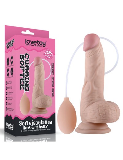 Телесный фаллоимитатор с имитацией эякуляции Soft Ejaculation Cock With Ball 8 - 17,8 см.