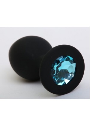 Чёрная силиконовая пробка с голубым стразом - 9,5 см.