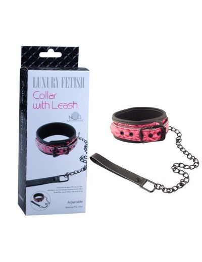 Розово-чёрный ошейник с поводком Collar With Leash