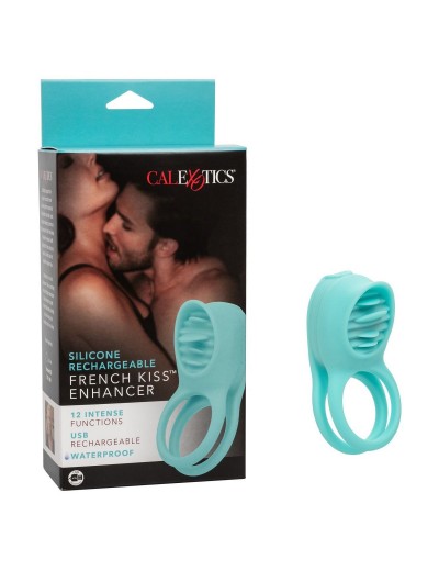Голубое эрекционное виброкольцо Silicone Rechargeable French Kiss Enhancer