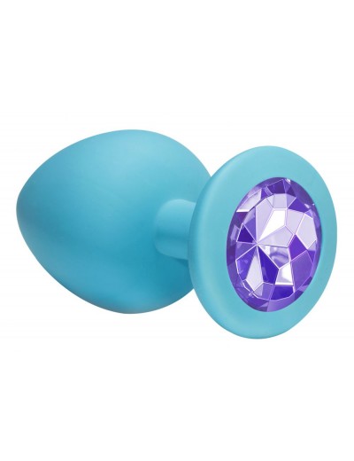 Большая голубая анальная пробка Emotions Cutie Large с фиолетовым кристаллом - 10 см.