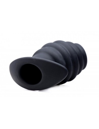 Большая черная анальная пробка Hive Ass Tunnel Silicone Ribbed Hollow Anal Plug Large - 9,65 см.