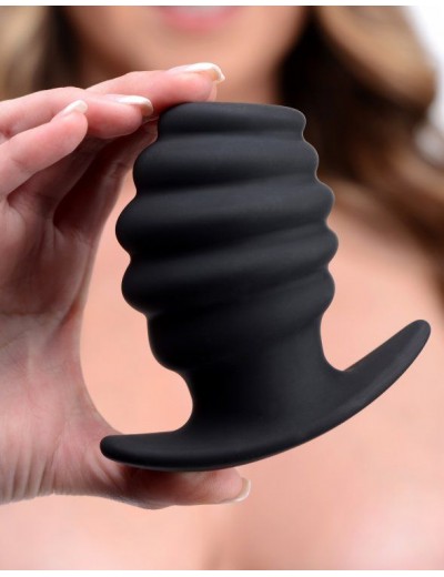 Большая черная анальная пробка Hive Ass Tunnel Silicone Ribbed Hollow Anal Plug Large - 9,65 см.