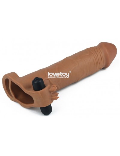 Коричневая вибронасадка-удлинитель на пенис Add 3 Pleasure X Tender Vibrating Penis Sleeve - 19,5 см.