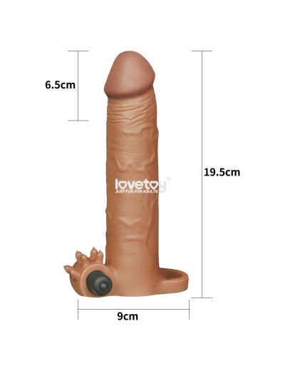 Коричневая вибронасадка-удлинитель на пенис Add 3 Pleasure X Tender Vibrating Penis Sleeve - 19,5 см.