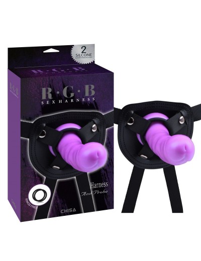 Фиолетовый страпон на черных трусиках Harness and Probe - 16,5 см.
