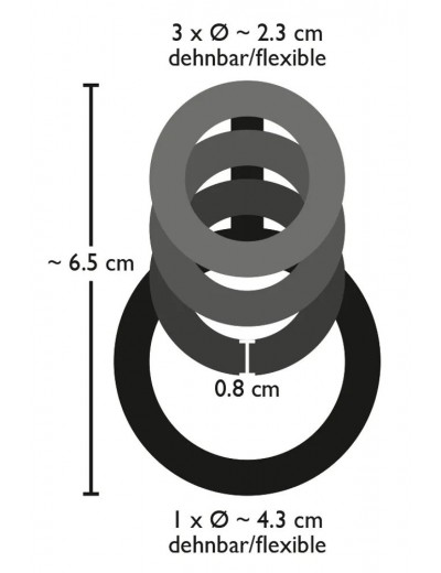 Дымчатая стимулирующая насадка на пенис из 4 колец - 6,5 см.