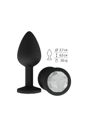 Чёрная анальная втулка с прозрачным кристаллом - 7,3 см. 