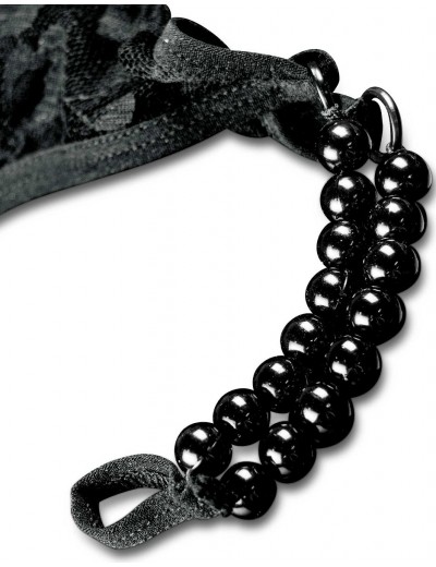 Черные трусики Crotchless Pleasure Pearls S-M-L с бусинами и анальным стимулятором