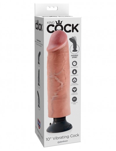 Телесный вибратор со съемной присоской 10  Vibrating Cock - 25,4 см.