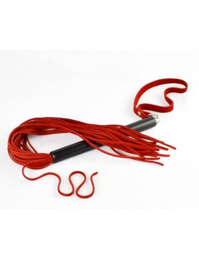 Красная велюровая плеть MIX с черной рукоятью - 47 см.