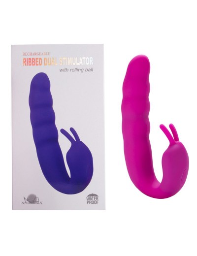 Розовый вибратор Ribbed Dual Stimulator with Rolling Ball - 17 см.