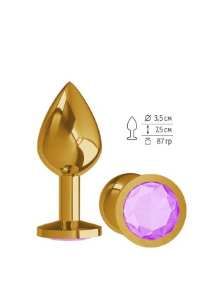 Золотистая средняя пробка с сиреневый кристаллом - 8,5 см.