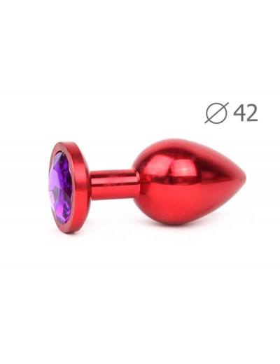Коническая красная анальная втулка с кристаллом фиолетового цвета - 9,3 см.