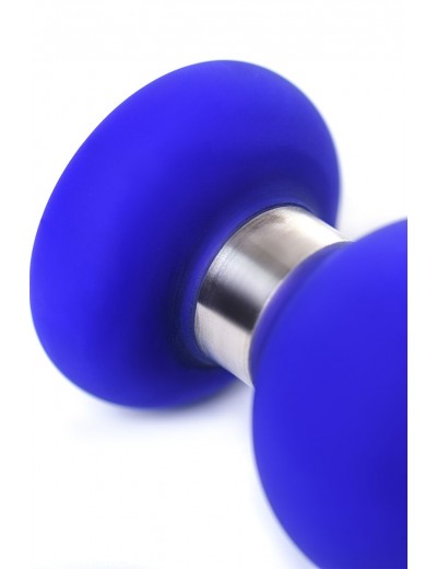 Синяя силиконовая анальная втулка с ограничителем - 13 см.