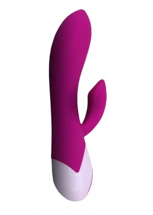 Розовый вибростимулятор Dolphin с клиторальным отростком - 19,3 см.