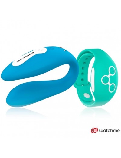 Голубой вибратор для пар с зеленым пультом-часами Weatwatch Dual Pleasure Vibe