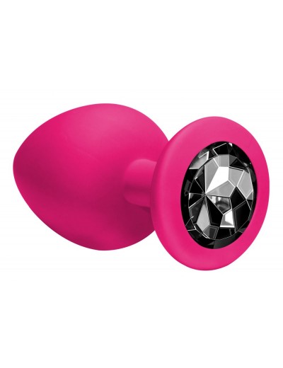 Большая розовая анальная пробка Emotions Cutie Large с чёрным кристаллом - 10 см.