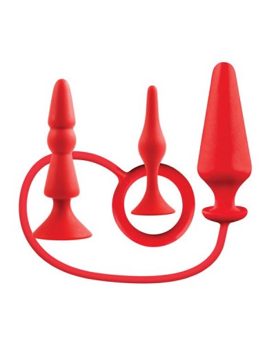 Набор из 3 красных анальных втулок BACK UP SILICONE ANAL KIT