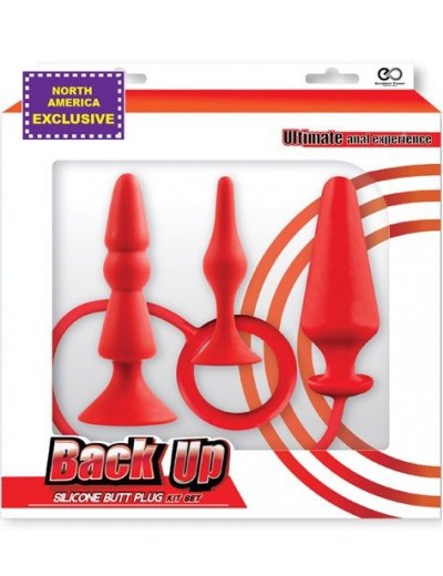 Набор из 3 красных анальных втулок BACK UP SILICONE ANAL KIT